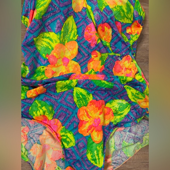 Vintage Fantasize 90s Neon Floral Bikini – Size 18W Plus Size Retro Swimwear - Picture 4 of 9